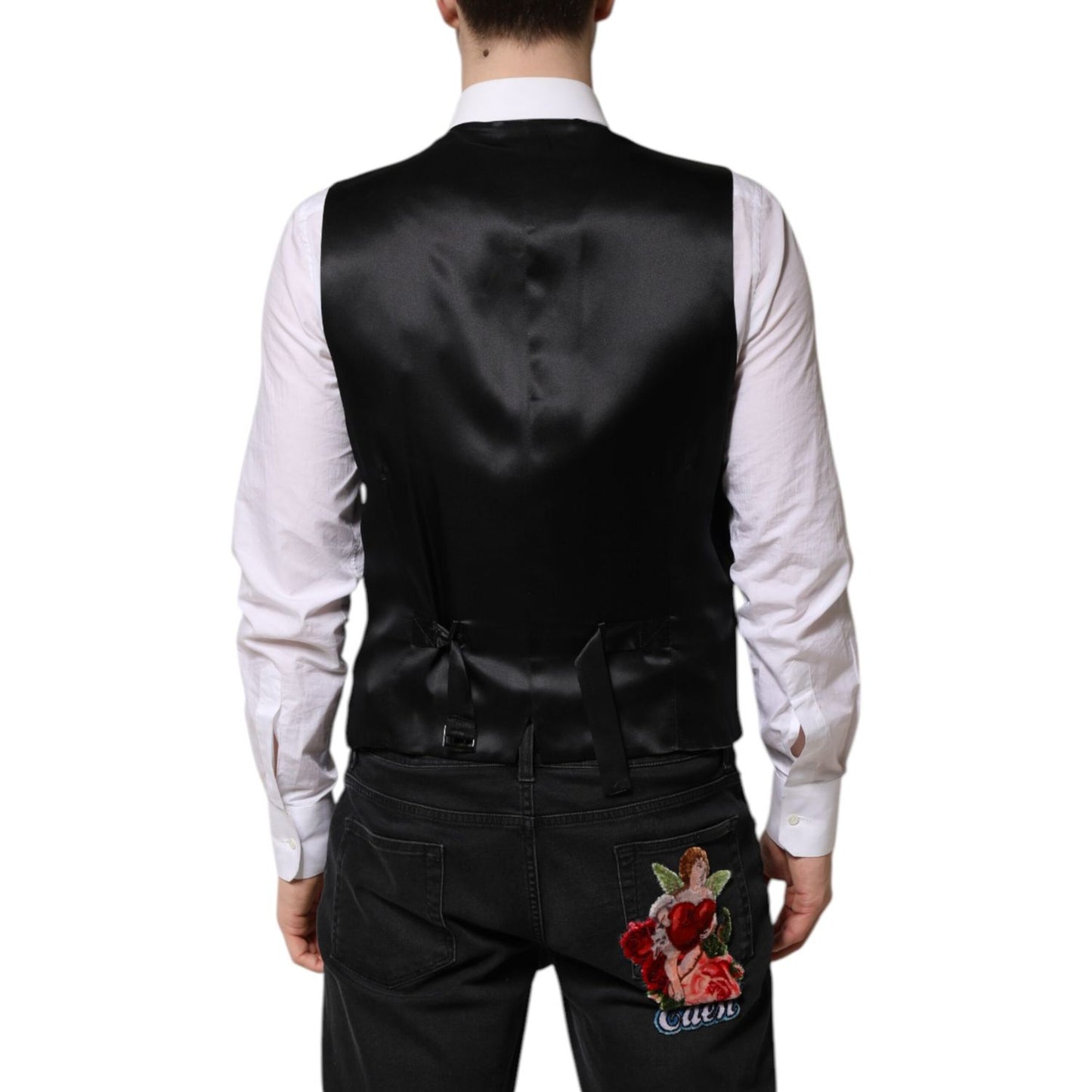 Dolce & Gabbana Black Wool Dress Formal Men Waistcoat Vest