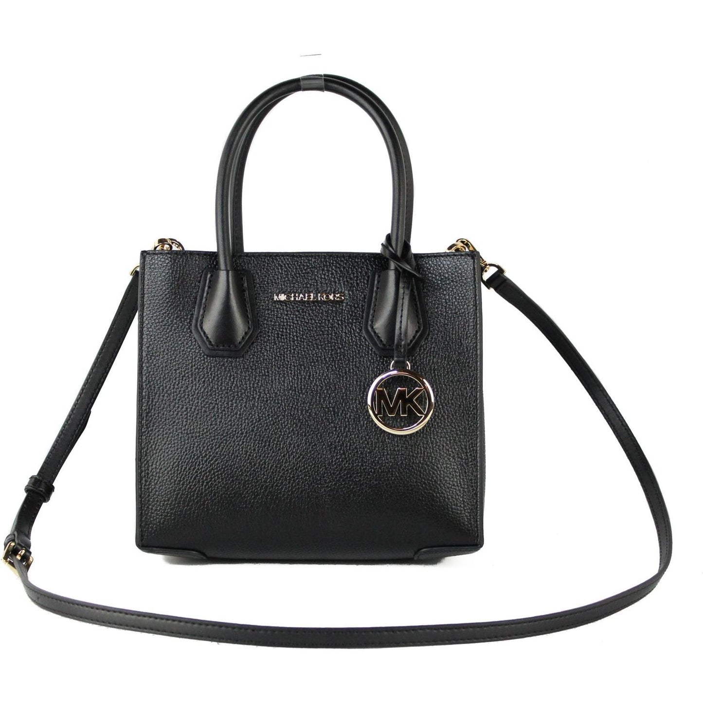 Michael Kors | Mercer Medium Leather Messenger Crossbody Handbag (Black Solid)| McRichard Designer Brands   