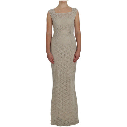 Dolce & Gabbana Beige Ricamo Cutout Cotton Sheath Dress
