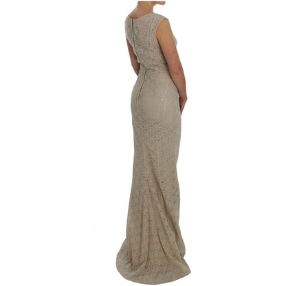 Dolce & Gabbana Beige Ricamo Cutout Cotton Sheath Dress