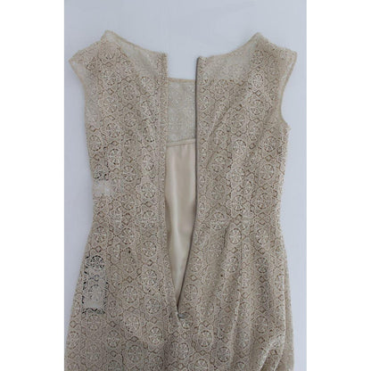 Dolce & Gabbana Beige Ricamo Cutout Cotton Sheath Dress