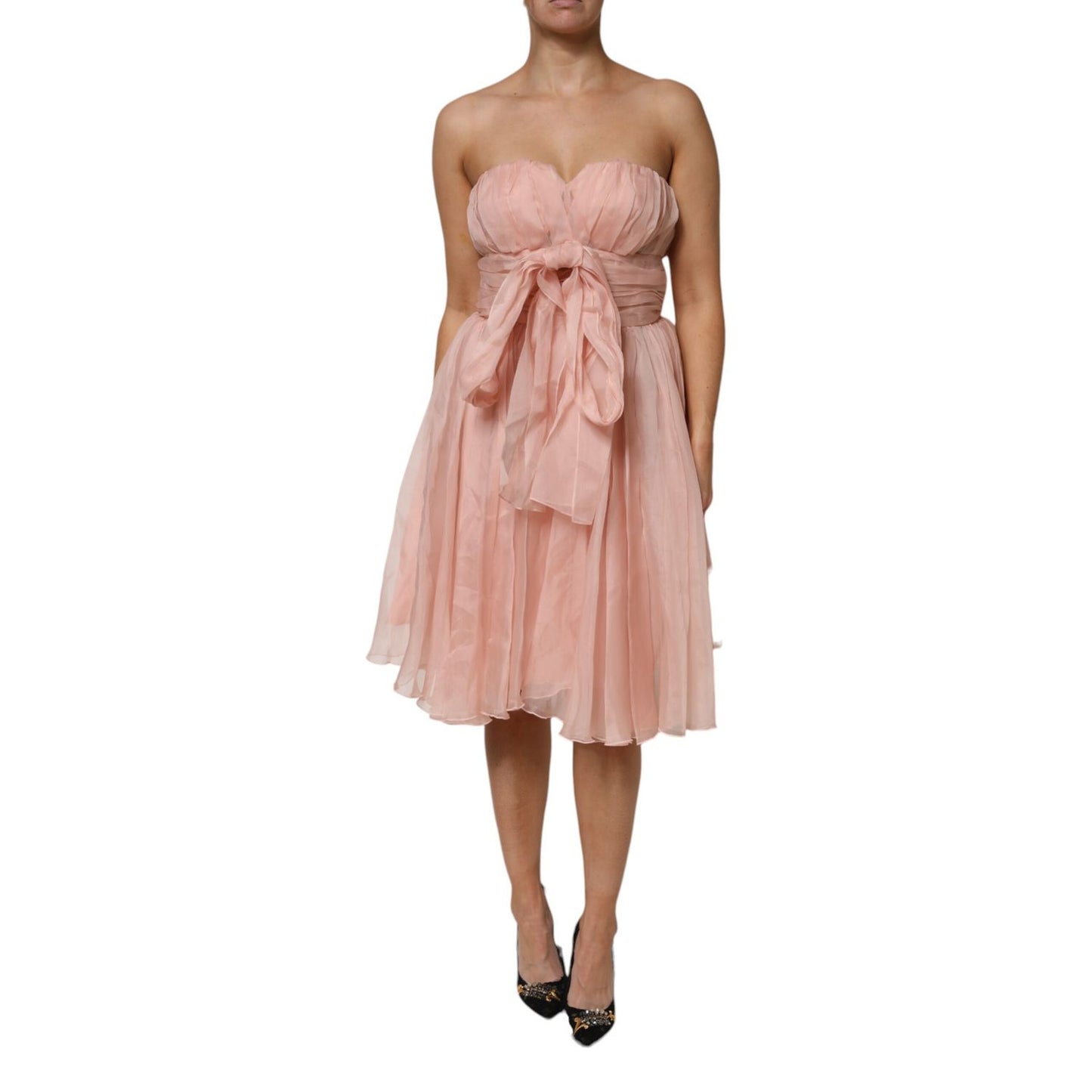 Dolce & Gabbana Pink Silk Chiffon A-line Pleated Midi Dress
