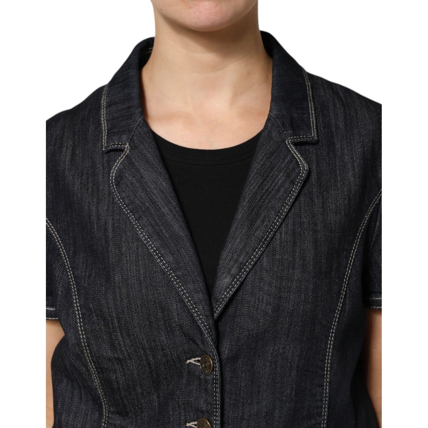 Escada Black Cotton Blend Denim Top Skirt Casual Set