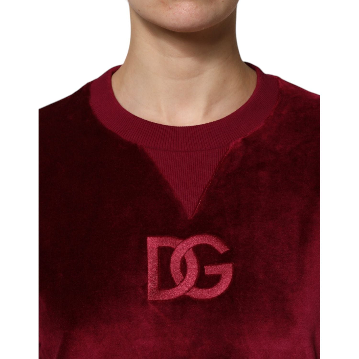 Dolce & Gabbana Red Cotton Velvet Crew Neck Pullover Sweater