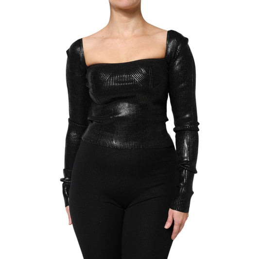 Dolce & Gabbana Black Viscose Long Sleeves Fitted Blouse Top Dolce & Gabbana