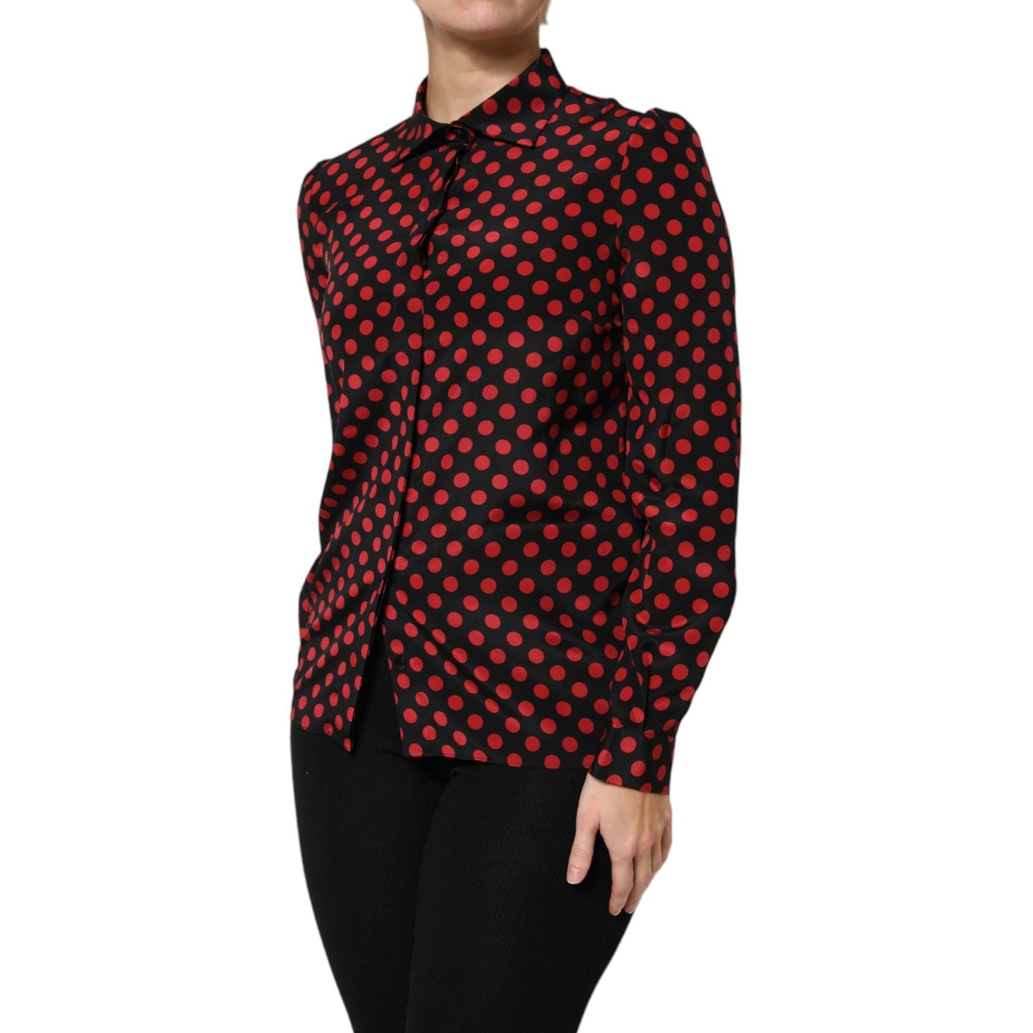 Dolce & Gabbana Black Red Polka Dot Silk Long Sleeves Top
