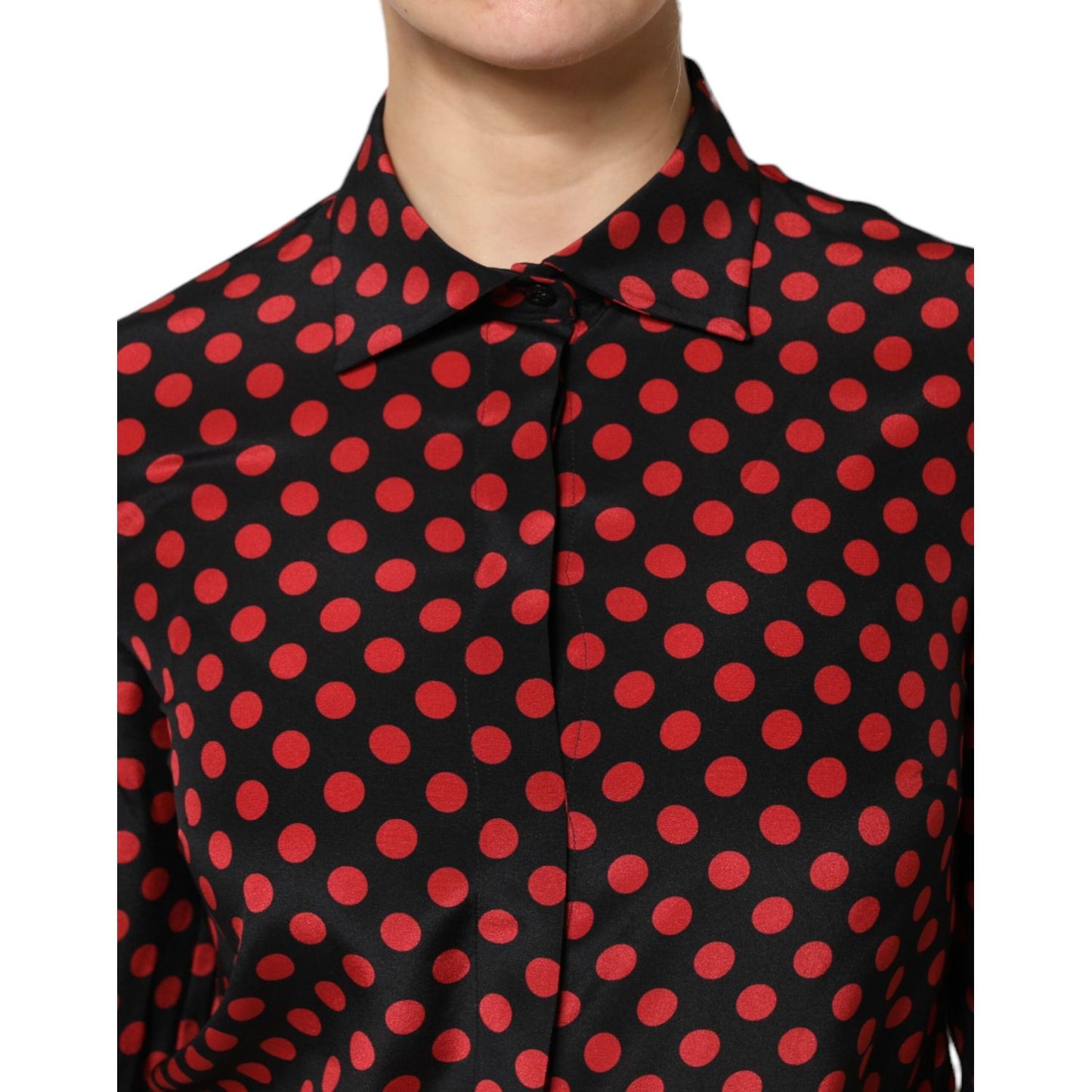 Dolce & Gabbana Black Red Polka Dot Silk Long Sleeves Top