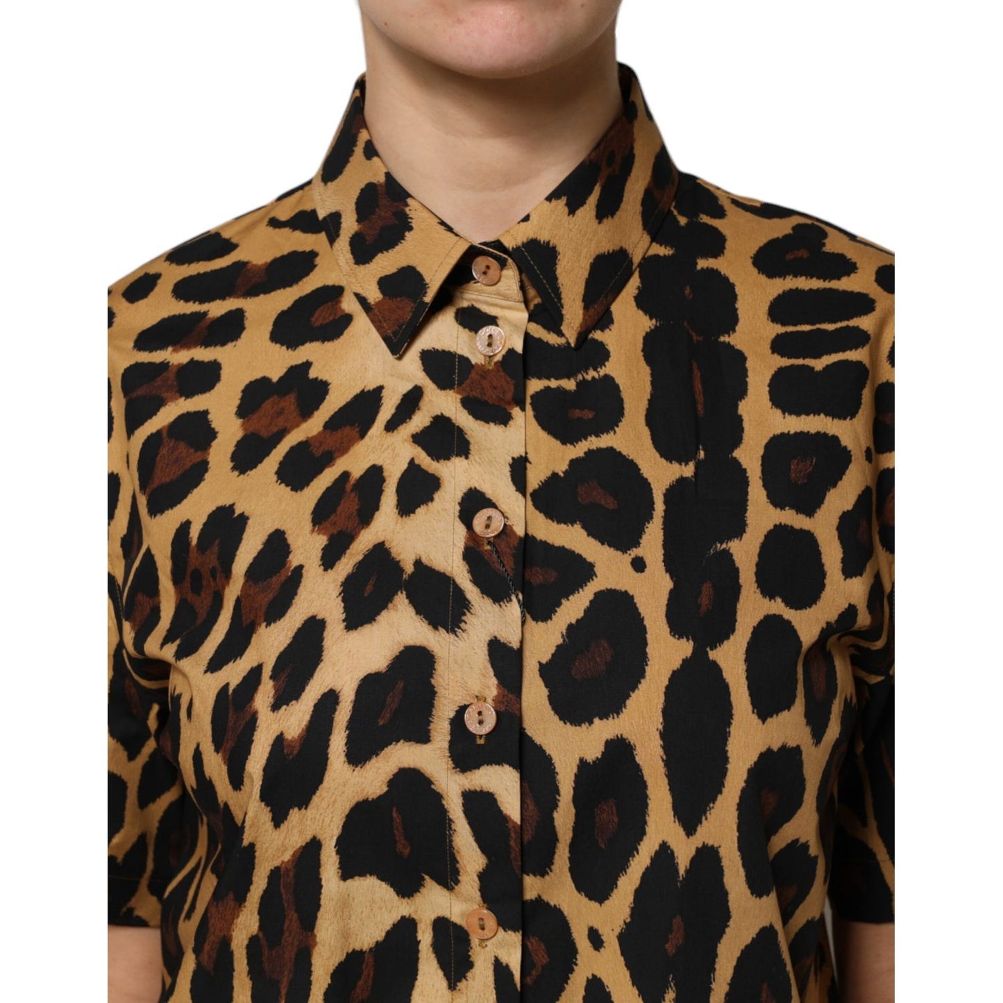 Dolce & Gabbana Brown Leopard Short Sleeve Collared Polo Top