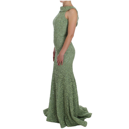 Dolce & Gabbana Elegant Green Floral Lace Maxi Dress green-floral-lace-sheath-maxi-dress