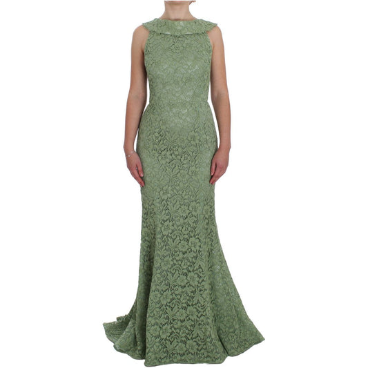 Dolce & Gabbana Elegant Green Floral Lace Maxi Dress green-floral-lace-sheath-maxi-dress