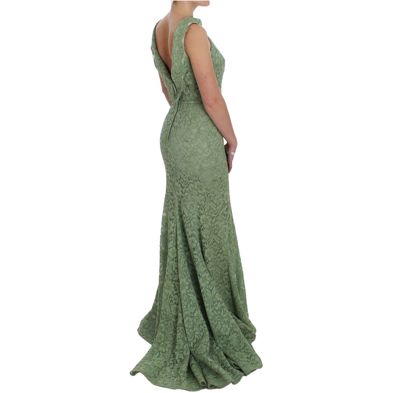 Elegant Green Floral Lace Maxi Dress