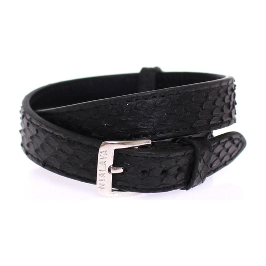 Exquisite Black Snakeskin Silver Bracelet