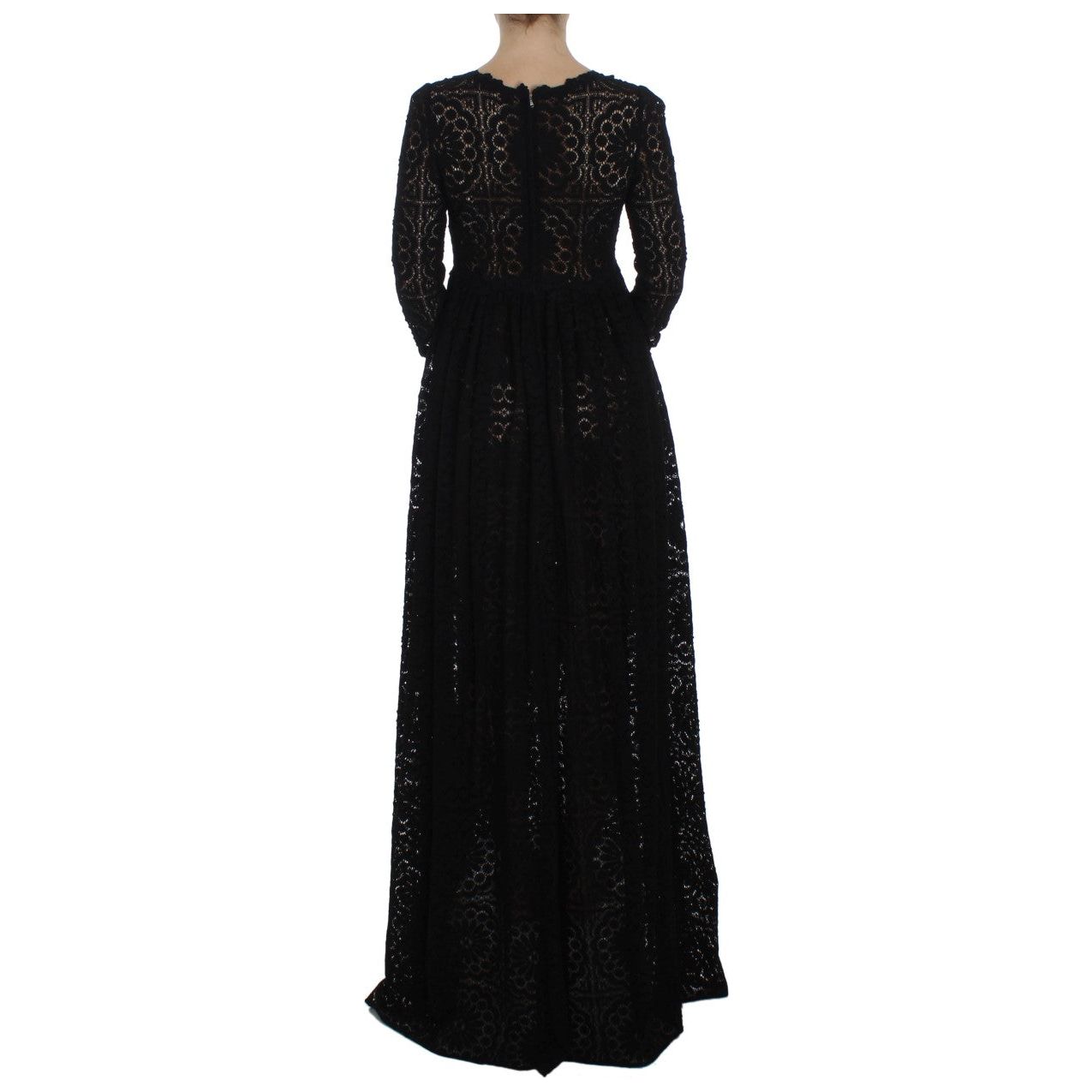 Dolce & Gabbana Elegant Floral Ricamo Maxi Dress black-ricamo-knitted-full-length-maxi-dress