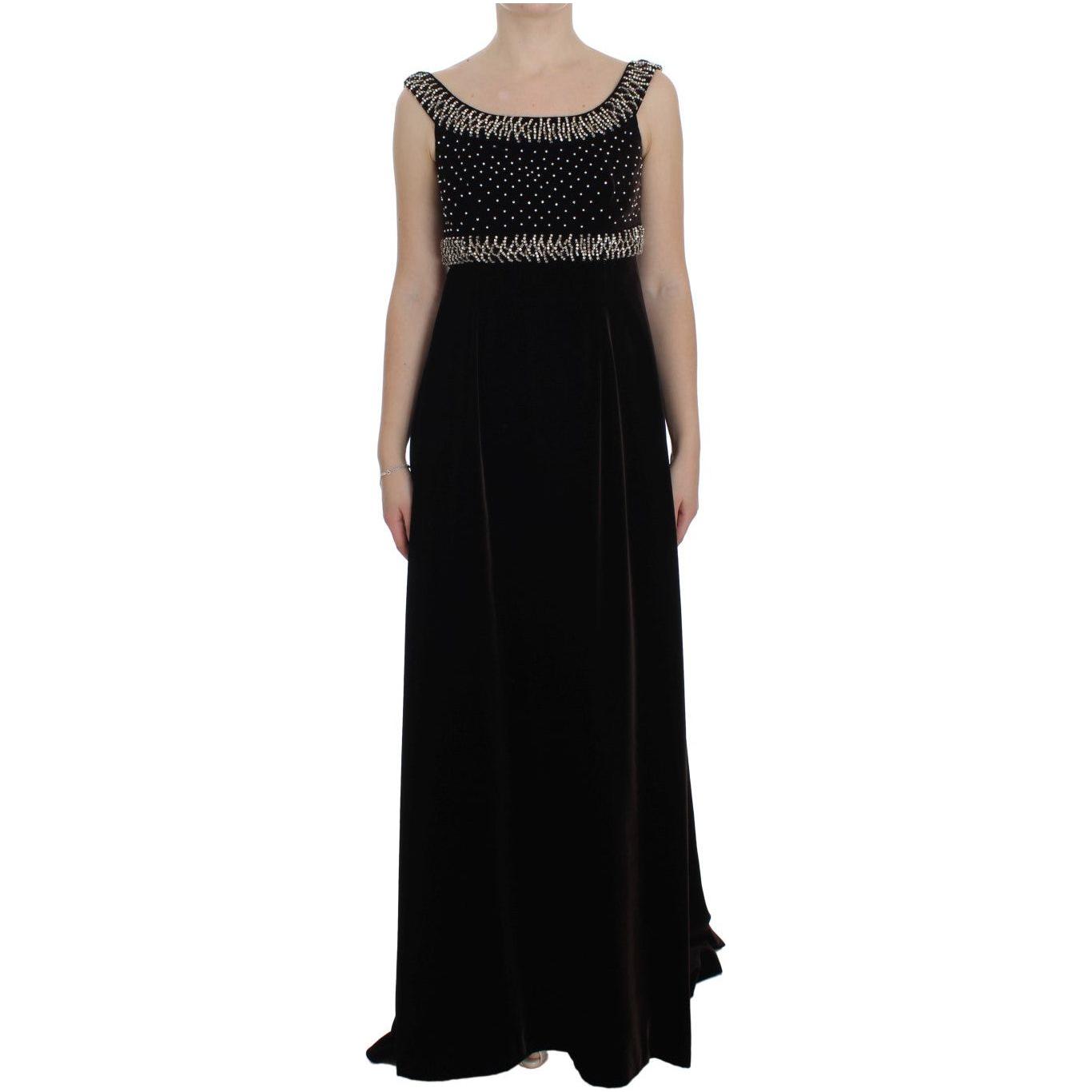 Dolce & Gabbana Brown Velvet Crystal Sheath Gown Dress