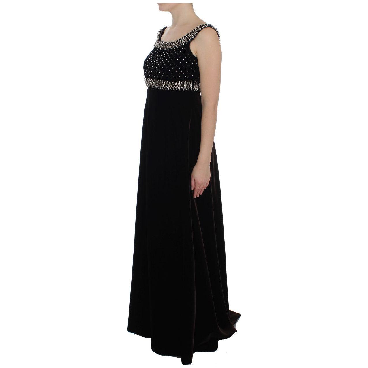 Dolce & Gabbana Brown Velvet Crystal Sheath Gown Dress