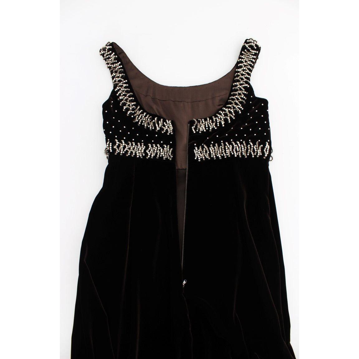 Dolce & Gabbana Brown Velvet Crystal Sheath Gown Dress