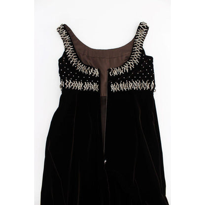 Dolce & Gabbana Brown Velvet Crystal Sheath Gown Dress
