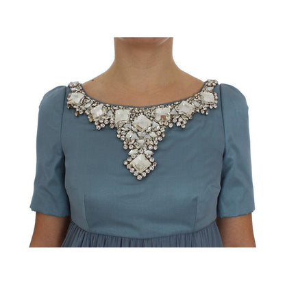Dolce & Gabbana Blue Silk Crystal Sheath Gown Ball Dress