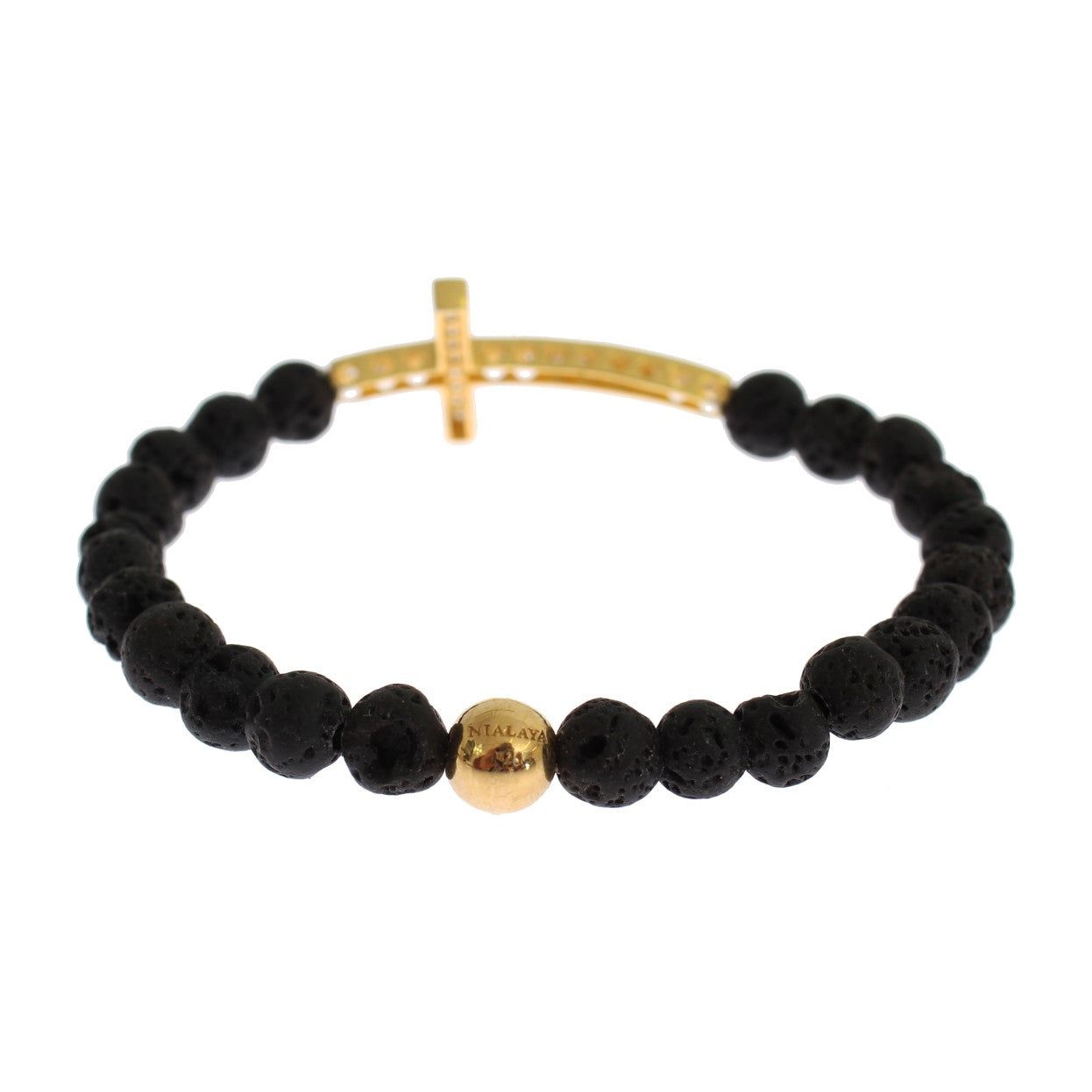 Nialaya | Elegant Gold & Black Lava Stone Bracelet| McRichard Designer Brands   