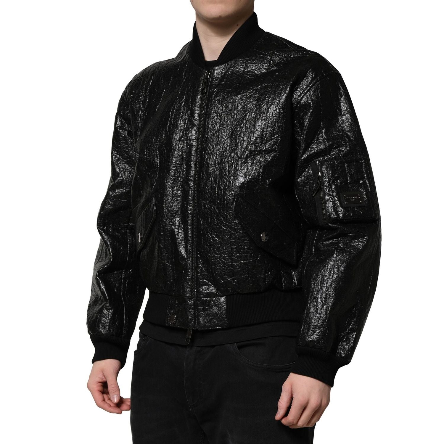 Dolce & Gabbana Black Logo Plaque Bomber Full Zipper Jacket