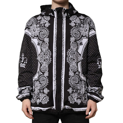 Dolce & Gabbana Black Bandana Print Hooded Bomber Jacket Dolce & Gabbana