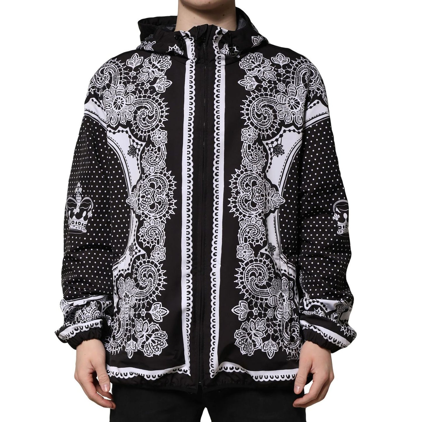 Dolce & Gabbana Black Bandana Print Hooded Bomber Jacket Dolce & Gabbana