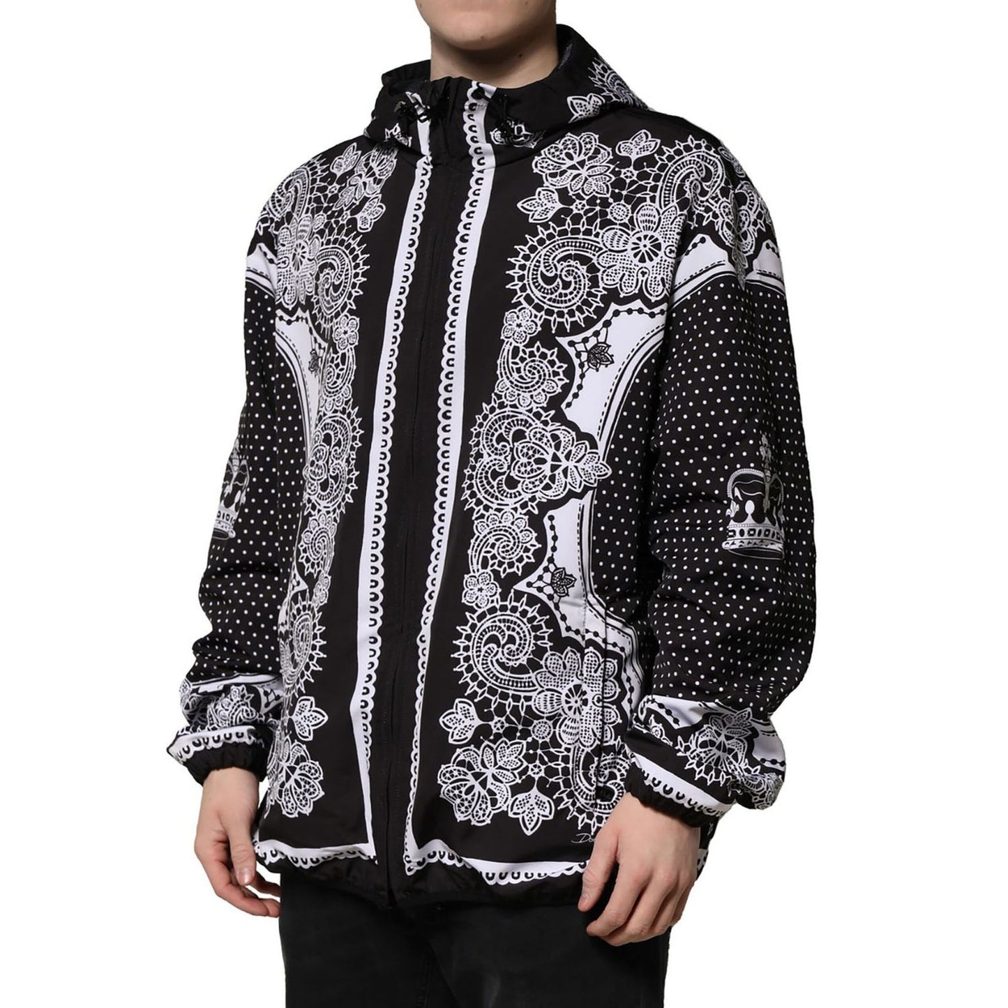 Dolce & Gabbana Black Bandana Print Hooded Bomber Jacket Dolce & Gabbana