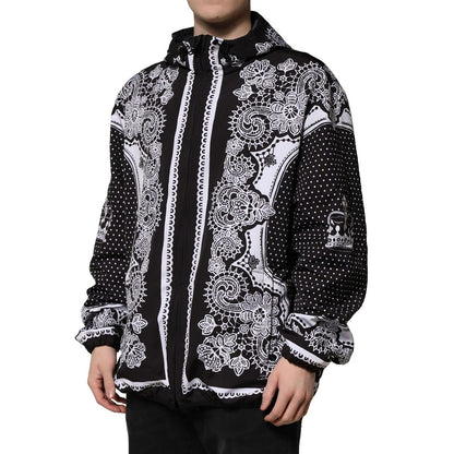 Dolce & Gabbana Black Bandana Print Hooded Bomber Jacket Dolce & Gabbana