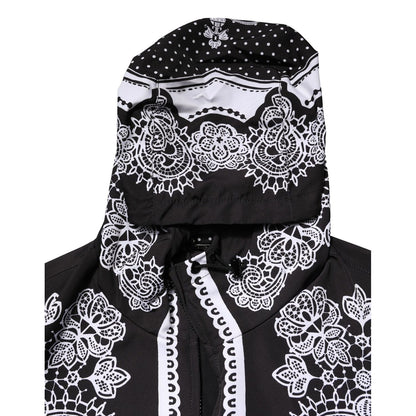 Dolce & Gabbana Black Bandana Print Hooded Bomber Jacket Dolce & Gabbana