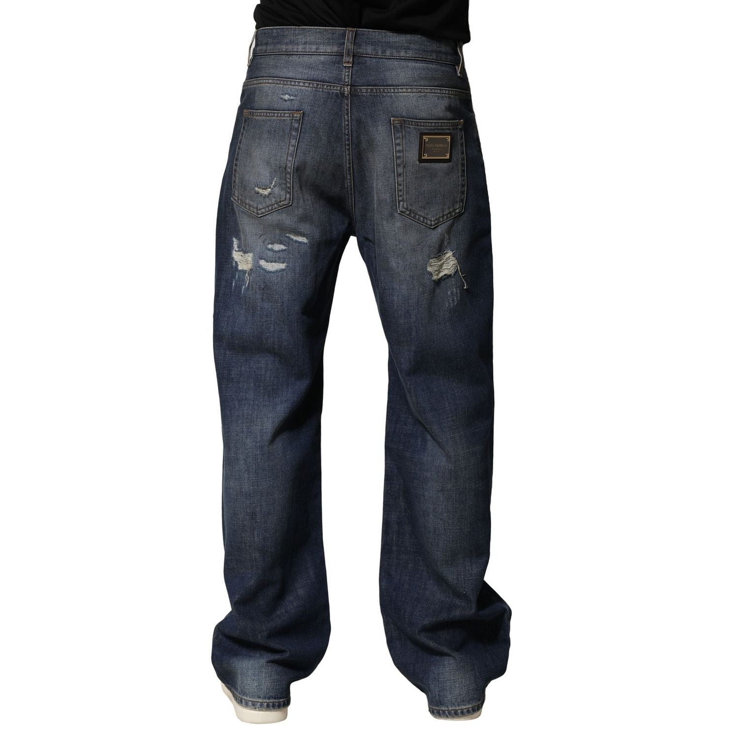 Dolce & Gabbana Blue Washed Tattered Cotton Men Jeans