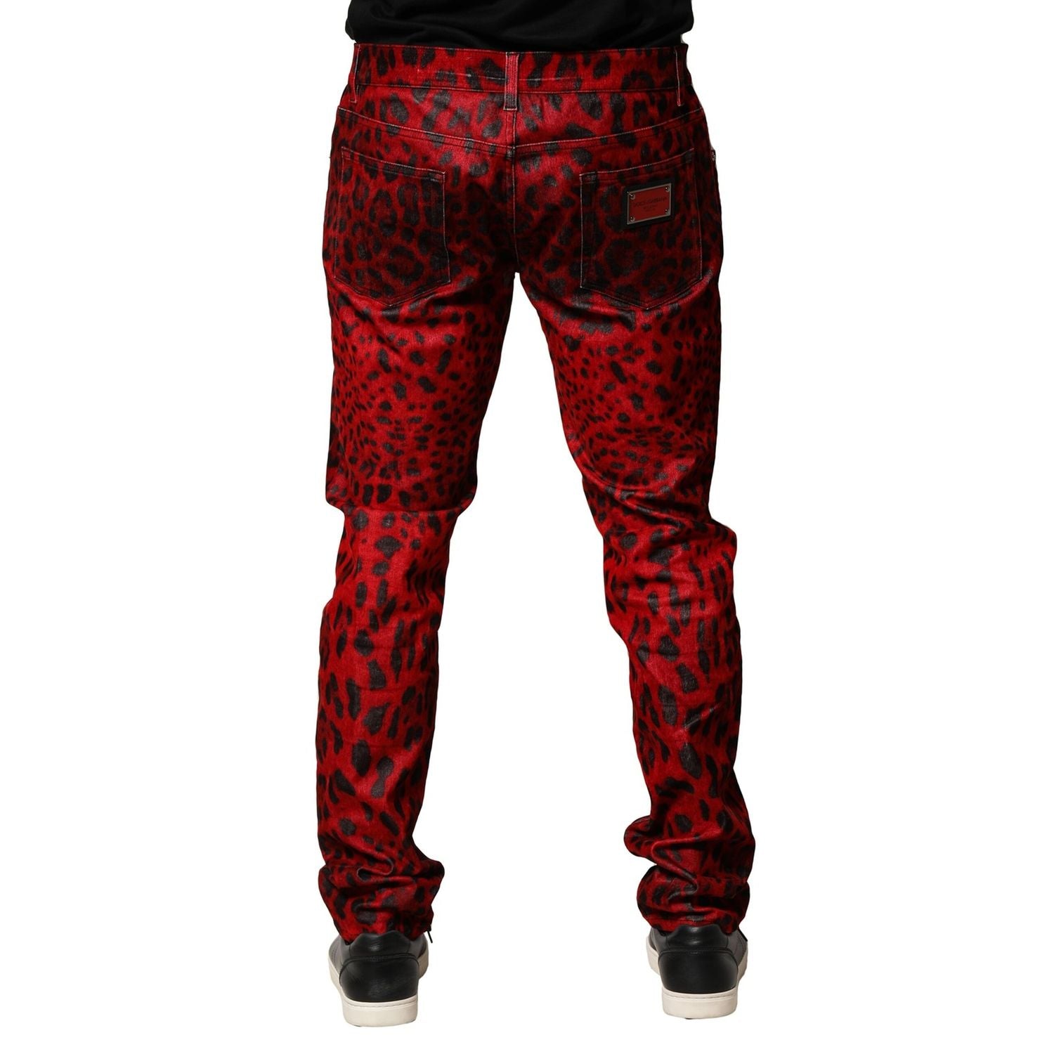 Dolce & Gabbana Red Leopard Print Cotton Skinny Denim Jeans