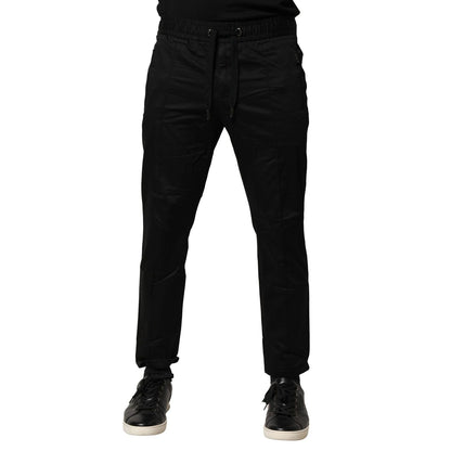 Dolce & Gabbana Black Cotton Mid Waist Jogger Pants