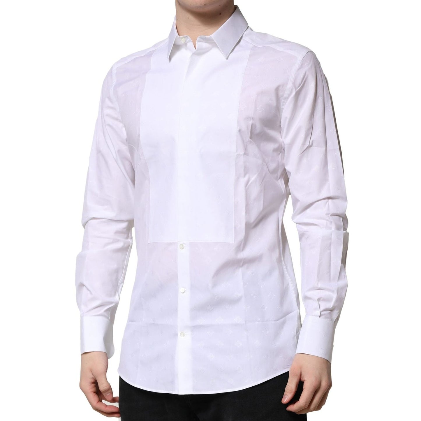 Dolce & Gabbana White Bib Cotton Poplin GOLD Formal Shirt