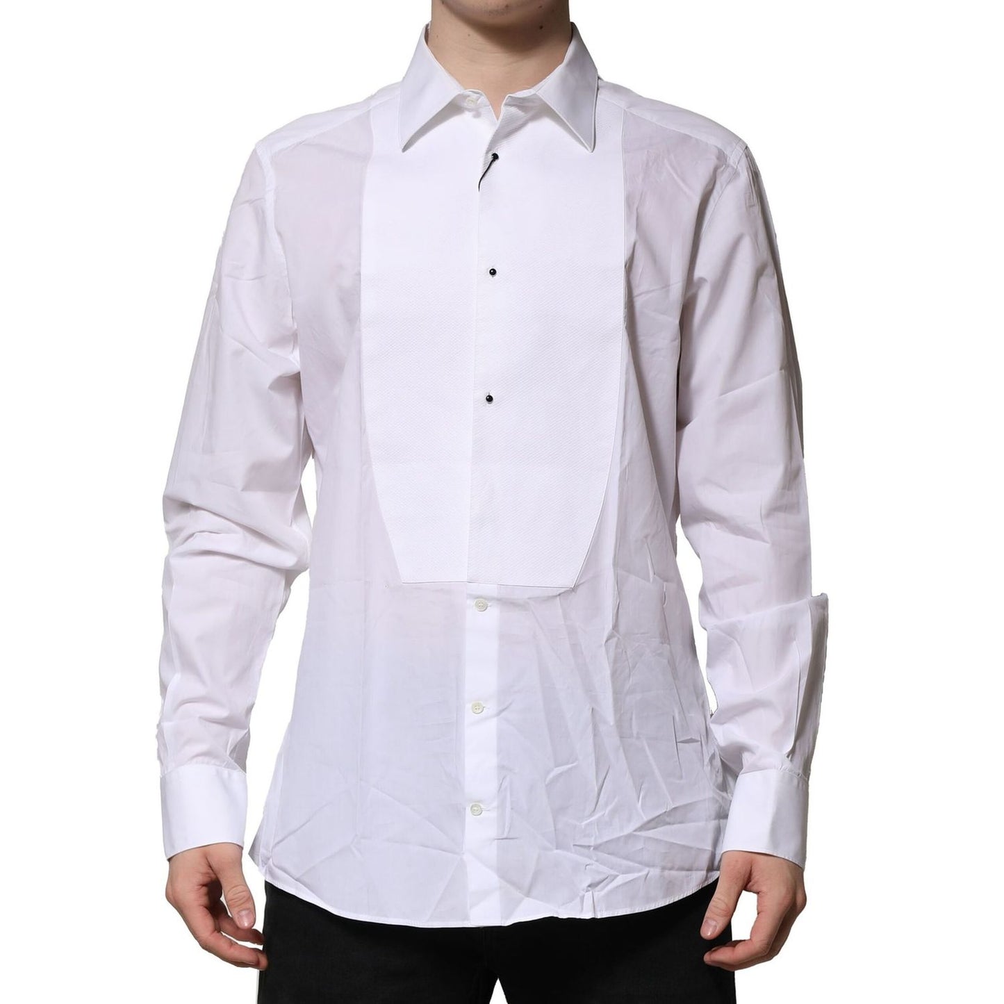 Dolce & Gabbana White Bib Cotton Poplin GOLD Formal Shirt