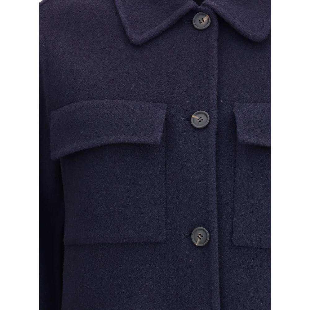 Brunello Cucinelli Blue Fleece Wool Coat