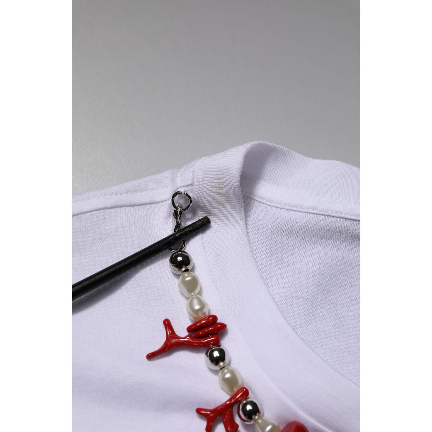 Dolce & Gabbana White Embellished Cotton Crew Neck T-shirt