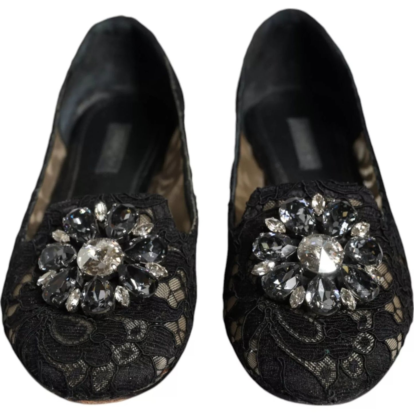 Dolce & Gabbana Black Lace Crystal Ballet Flats Loafer Shoes