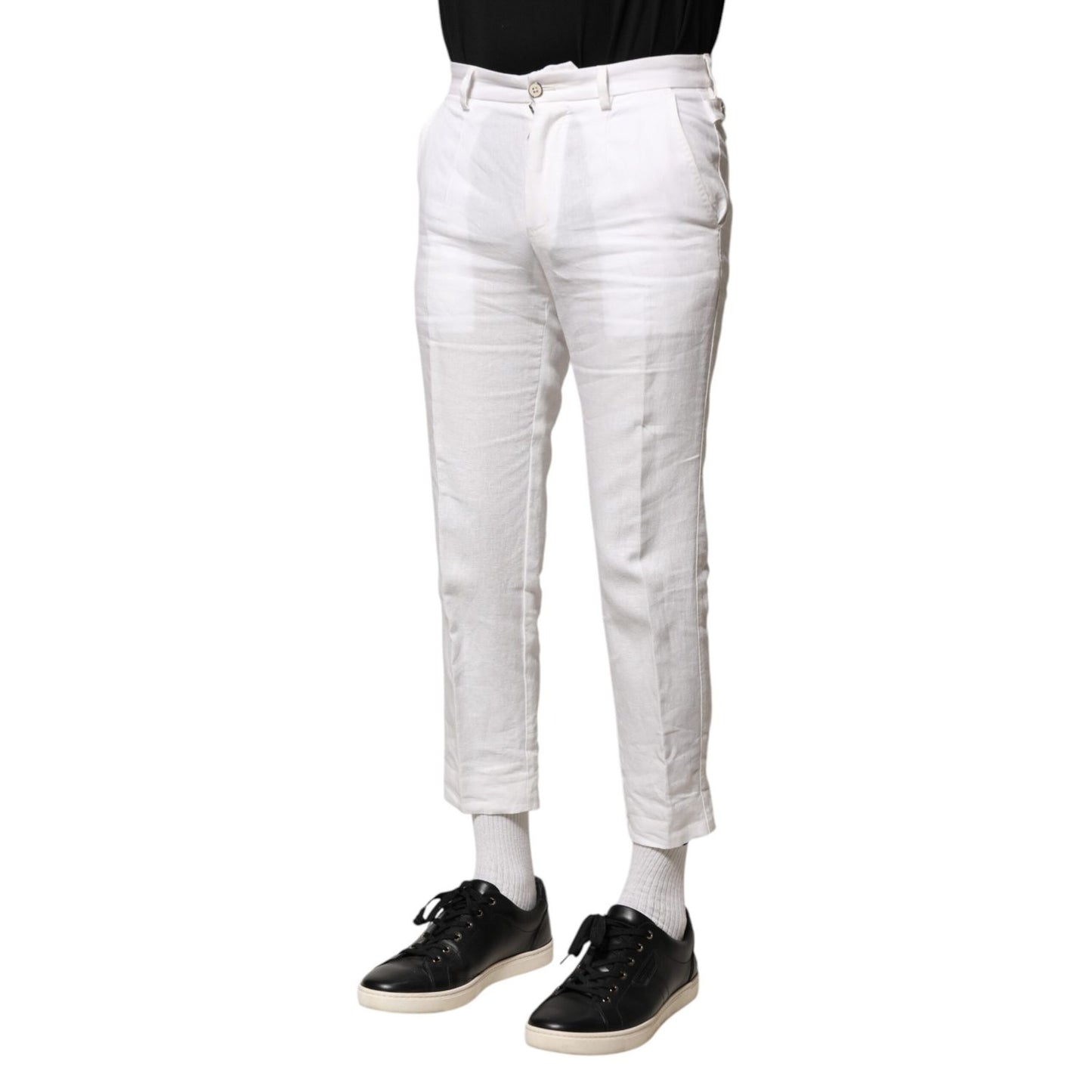 Dolce & Gabbana White Linen Mid Waist Cropped Pants