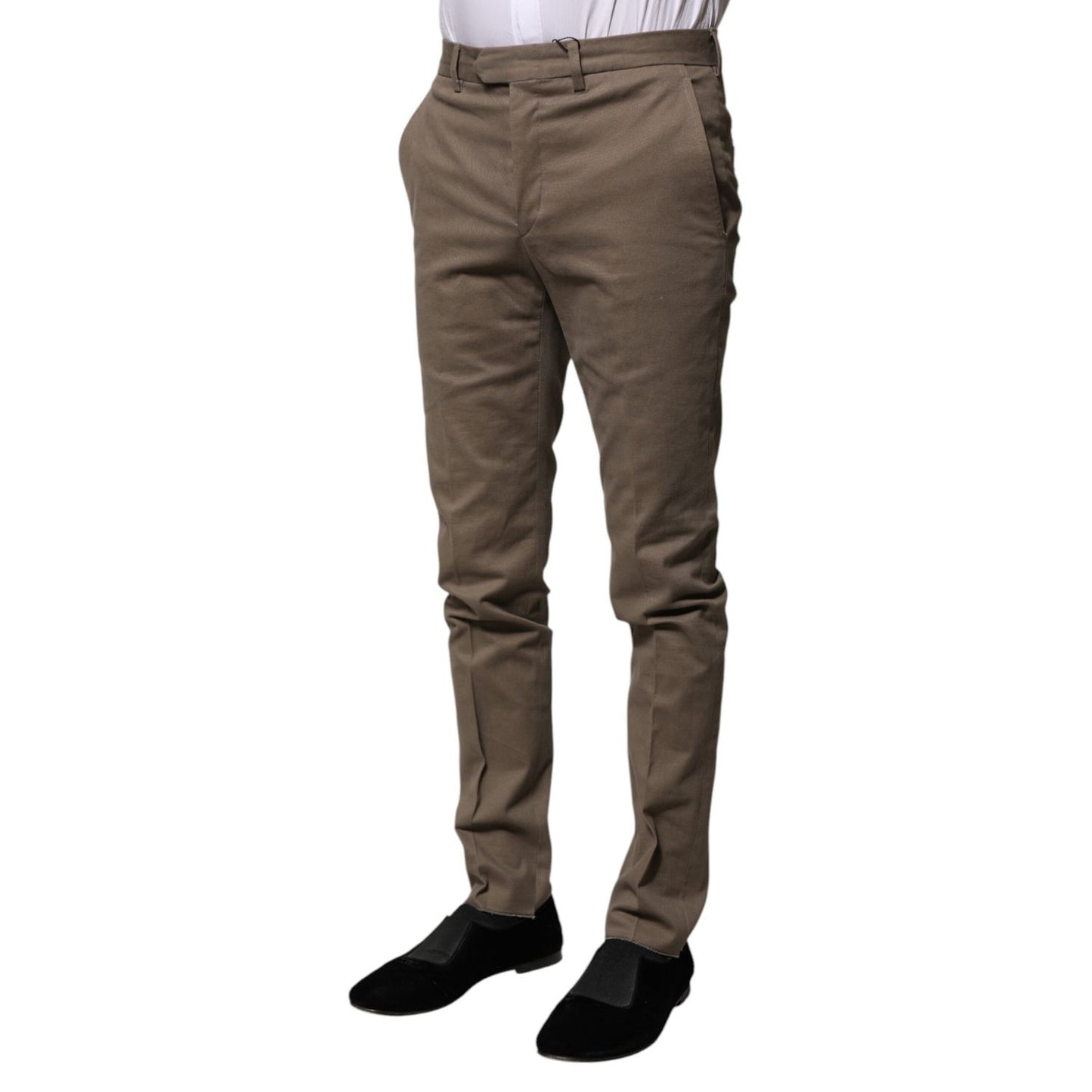 BENCIVENGA Brown Cotton Tapered Formal Dress Pants