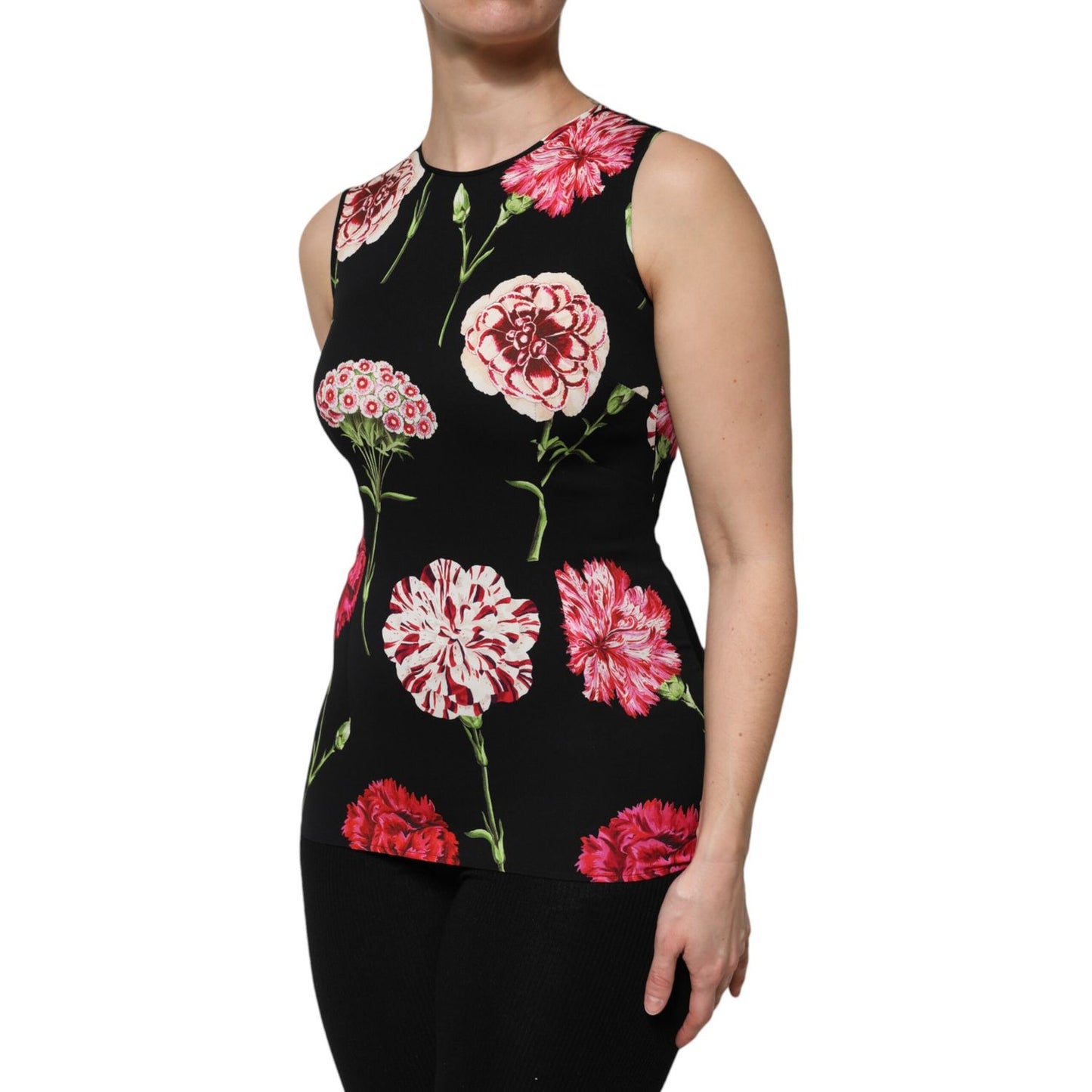 Dolce & Gabbana Black Floral Print Sleeveless Tank Blouse Top