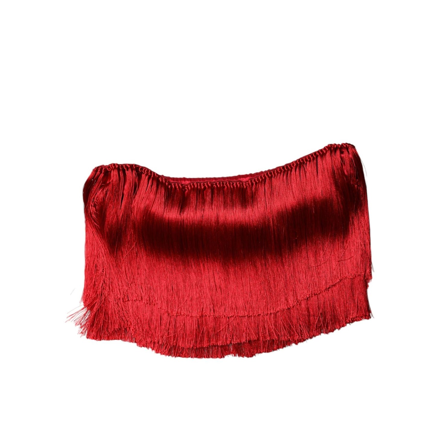 Dolce & Gabbana Red Silk Strapless Fringe Crop Tube Top