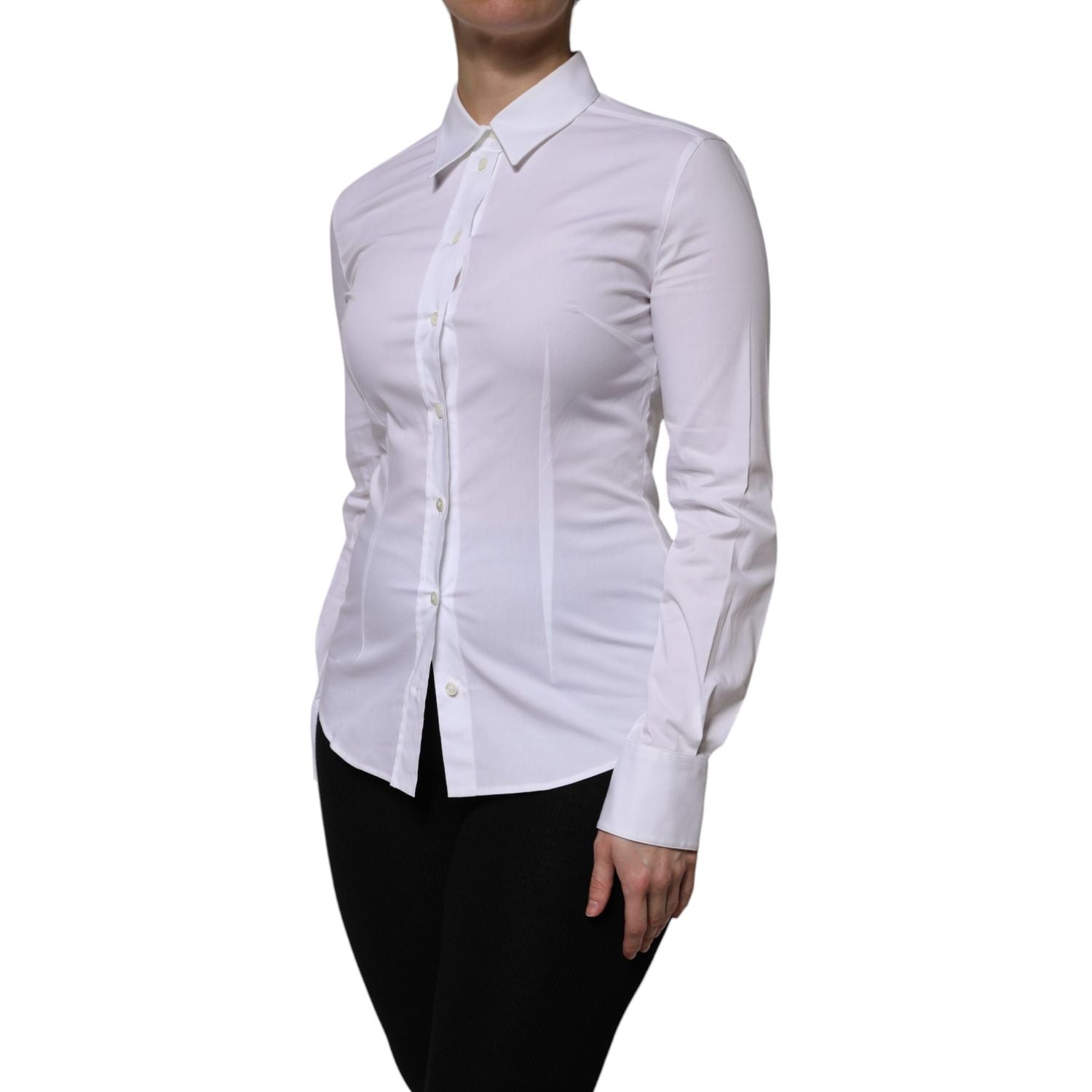Dolce & Gabbana White Cotton Collared Long Sleeves Blouse Top