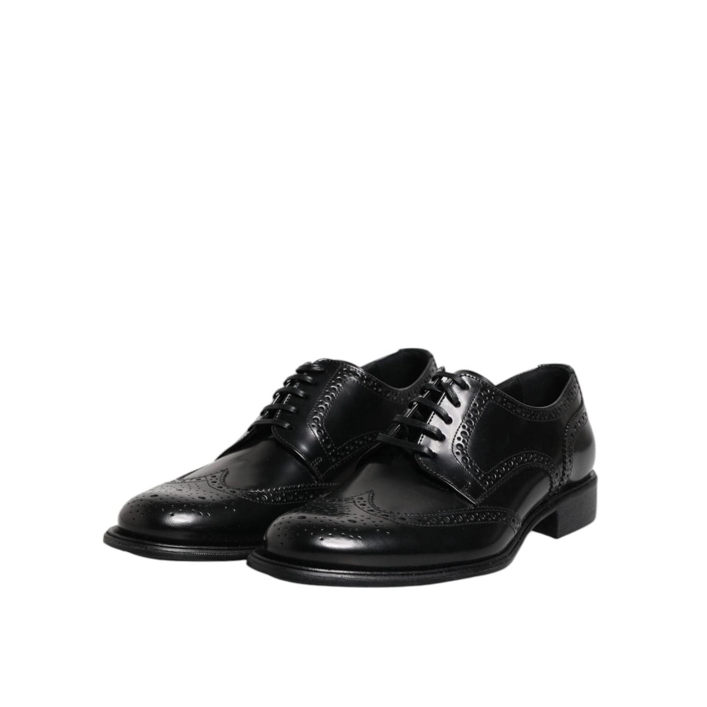 Dolce & Gabbana Black Leather Derby Wingtip Formal Shoes