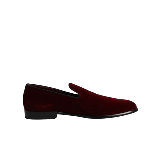 Dolce & Gabbana Red Cotton Velvet Slip On Loafers Formal Shoes Dolce & Gabbana
