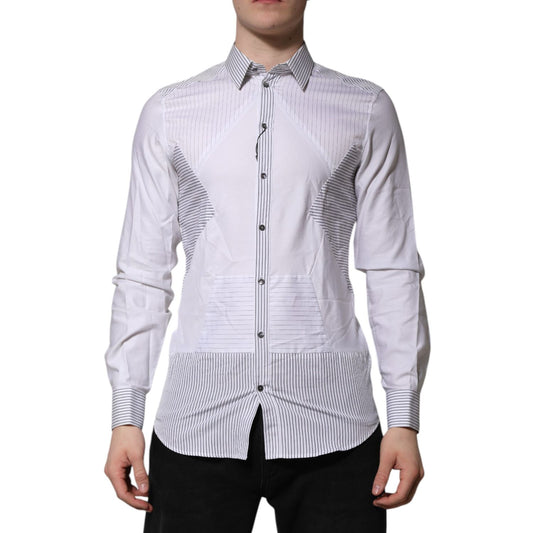 Dolce & Gabbana White Striped GOLD Long Sleeves Dress Shirt Dolce & Gabbana