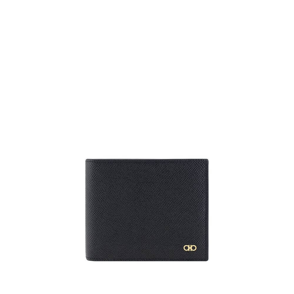 Ferragamo Black Calf Leather Bos Taurus Wallet