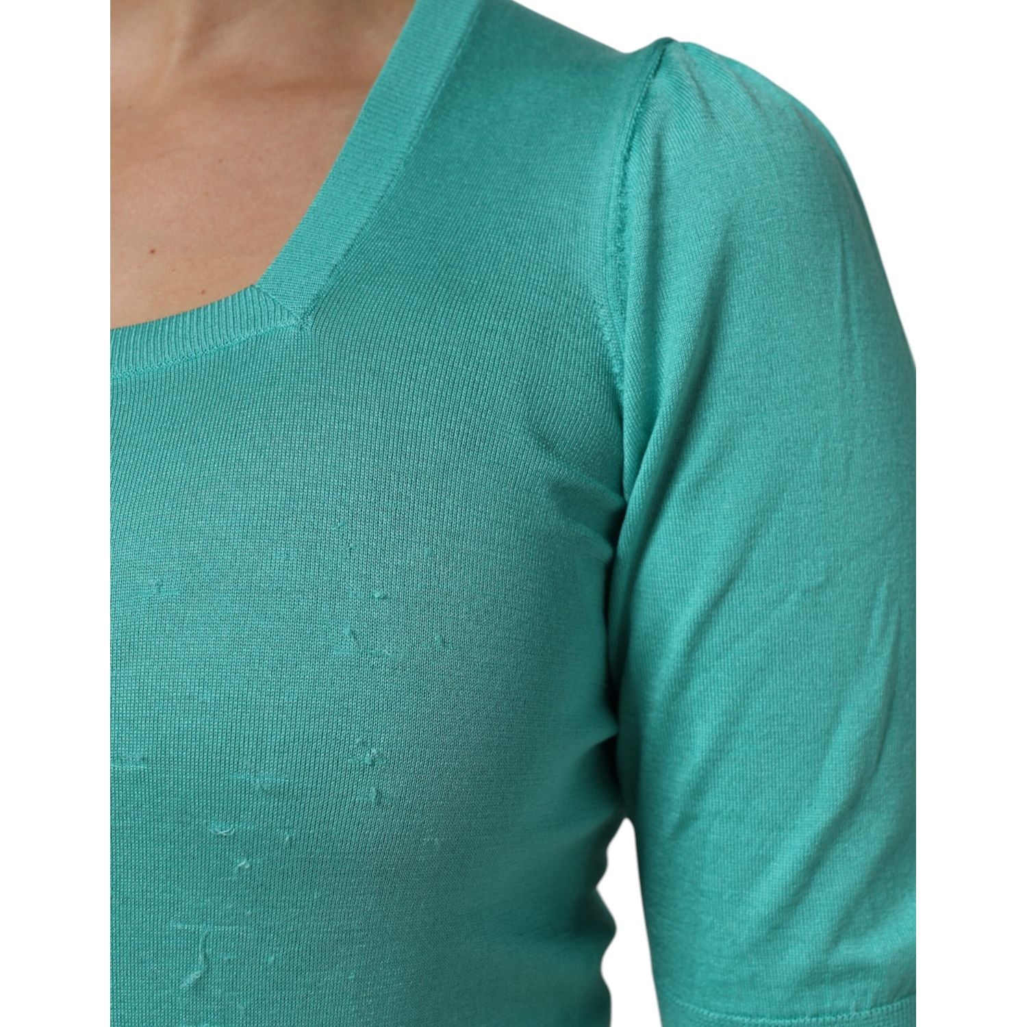 Dolce & Gabbana Aqua Blue Silk Short Sleeves Square Neck Top