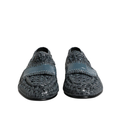 Dolce & Gabbana Blue Woven Leather Slip On Loafers Shoes
