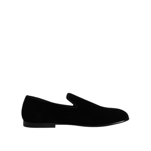 Dolce & Gabbana Black Velvet Slip On Loafers Formal Shoes Dolce & Gabbana