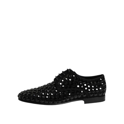 Dolce & Gabbana Black Suede Strass Derby Formal Shoes